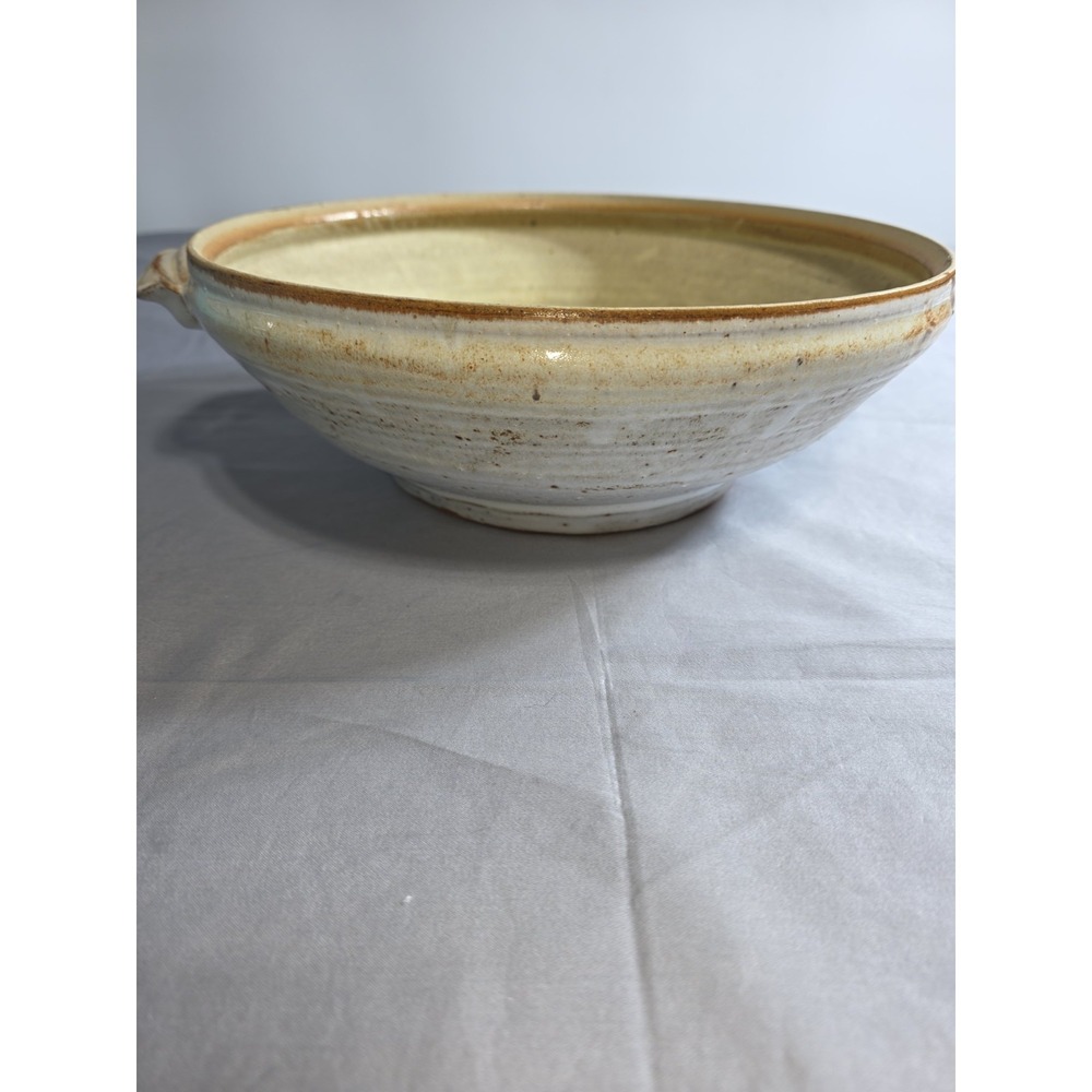 Vintage Handmade Studio Art Pottery Stoneware Serving Bowl Double Handle Rustic